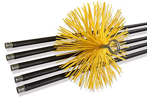 Kibros Kit ramonage conduits gainés hérisson synthétique Ø 250 mm 7 m | 5 cannes Ø 17 mm longueur 1,40 m, embout fileté M12×1,75 mm, ramonage conduits gainés cheminée chaudière poêle.