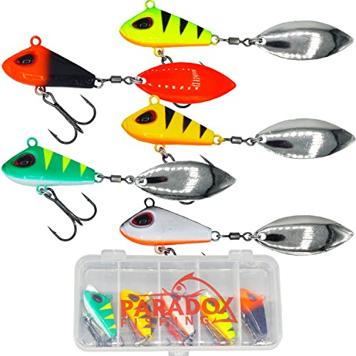 Paradox Fishing Jig Spinner 5er Set 25g - Spin Jig zum Barsch Angeln, Zander und Hecht Köder - Bleikopfspinner Spinnerbait Spinnköder Tailspinner - Optimaler Barschköder