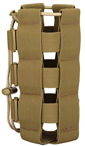 Huntvp Verstellbar Molle Flaschenhalter Militär Trinkflasche Beutel Molle Nylon Kessel Wasserflaschenhalter Langlebig Bottlehalter Bottel Carrier Wasserdicht für Radfahren, Verstellbar-Braun