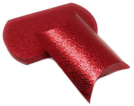 Pillow Box Kissenschachtel Faltschachtel Geschenkbox Geschenkschachtel aus veredelter Pappe mit erhabenem Tropfen, Punkte Muster (10x Rot – 16 x 10,5cm)