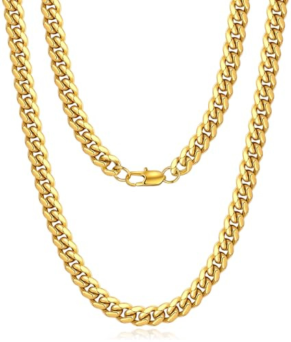 Jewlime Gold Herren Halskette, Klassische Miami Herren Kubanische Kette Halskette Schmuck Geschenk für Damen Männer Jungen, Hip-Hop & Cool Stil Kette Halskette, 18 Karat vergoldet, 6mm Breite, 20 Zoll