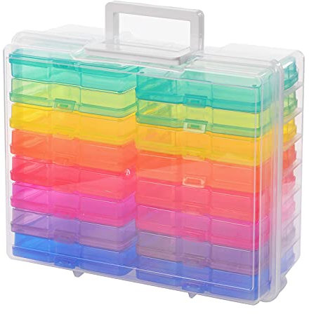 Zuvo Fotobox Aufbewahrungsbox | 16 Fächer mit Verstellbaren Trennwänden | Wasserdicht & Langlebig | Fotoaufbewahrungsbox für Fotos, Bastelbedarf & mehr | 35,5 x 12,5 x 27 cm