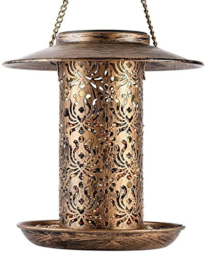 HouseSapp Solar-Vogelfutterhaus,Futterhaus für Vögel Metall Vogelfutterspender Vogelfutterstation zum Aufhängen vogelhaus Wildvögel Hängend Vogel Futtersäule Wetterfest Balkon Garten