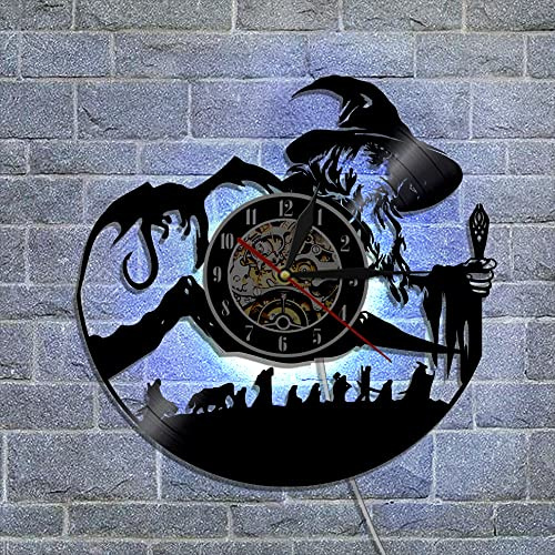 Smotly Wanduhr aus Vinyl, Herr der Ringe Themen-Wanduhr mit LED-Nachtlichtfunktion, eine Hauptdekoration Geschenk für Liebhaber.