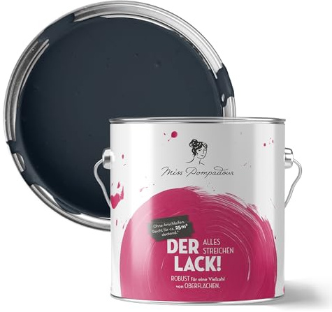 MissPompadour Möbellack Blau mit Tinte 2,5 L, wasserbasiert | Seidenmatt, Made in Germany, einfache Verarbeitung ohne schleifen, hochdeckend, tropfarm, gleichmäßiges Ergebnis