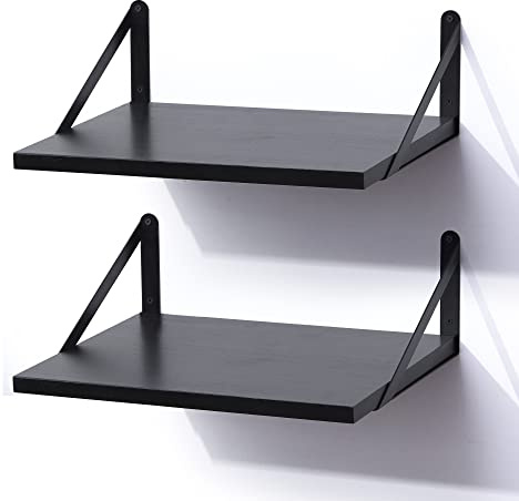 Marsmiles Schwarze schwebende Regale, 30,5 cm Tiefe Wandregale 2er-Set, Moderne schwebende Holzregale für Wanddekoration, große Aufbewahrungsregale für Badezimmer, Schlafzimmer, Küche, Wohnzimmer