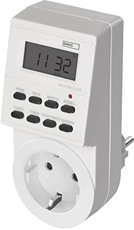 EMOS - Digitale Zeitschaltuhr Schuko-Steckdose - 8 konfigurierbare Programme - Akku-Backup - 3680 W - Sommerzeit-Wechsel - IP20 für Innenbereich - weiß