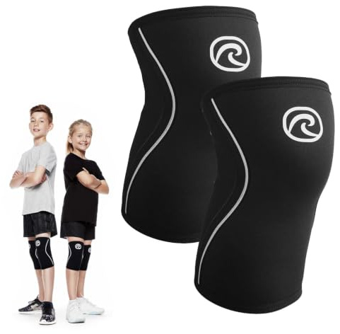 Rehband Kniebandage Kinder aus 5mm SBR/Neopren, Bandage Knie für Mädchen & Jungs, Kompressions-Bandage für Sport: Fußball, Tennis oder Laufen, Farbe:Schwarz - 1 Paar, Größe:S