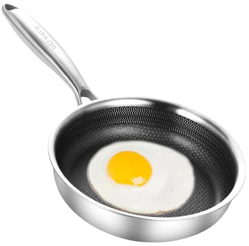 DELARLO Frying Pan with Honeycomb Pattern, Triple Layer Stainless Steel 6 Inch, Fits All Types of Cookers