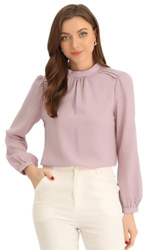 Allegra K Camicia Chiffon Donna Maniche Lunghe Collo Lupetto Ufficio Lavoro Rosa S