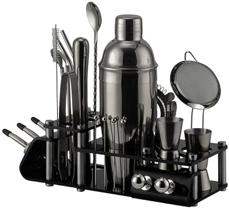 Shaker à Cocktail, 24pcs Cocktail Set Boston Shaker Mixer Kit De Fabrication De Boissons en Acier Inoxydable pour Une Utilisation À La Maison Shaker Cocktail Set (Color : Siyah, Size : 750ml)
