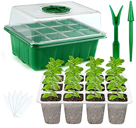 Kesote Gewächshaus Klein Anzuchtset Zimmergewächshaus Anzuchtkasten 60 Zellen Anzuchttöpfe Mini Anzuchtschale mit Deckel für Sämling Pflanze (Set 1)