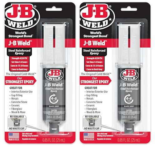 J-B Weld Seringue d'époxy renforcée en acier originale, haute résistance, pack de 2, gris foncé, 50165-2