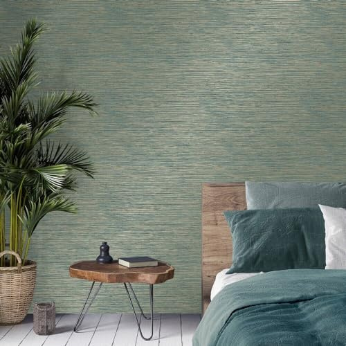 Crown Luxe - Fusion Weave Metallic Wallpaper (Fusion Plain Teal)