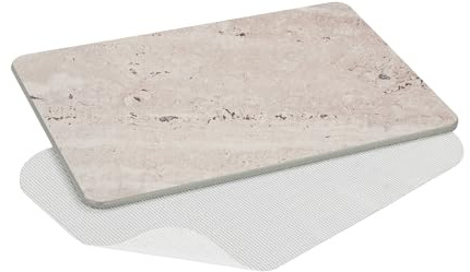 WENKO Badematte Mod. Puna, aus natürlichem Diatomit, rutschfest, wasserabsorbierend und schnelltrocknend, 60 x 1 x 39 cm, Grau | schnelltrocknender Badvorleger aus Diatomit (Kieselgur), stark wasserabsorbierend, saugfähig, beige, Mod. Puna