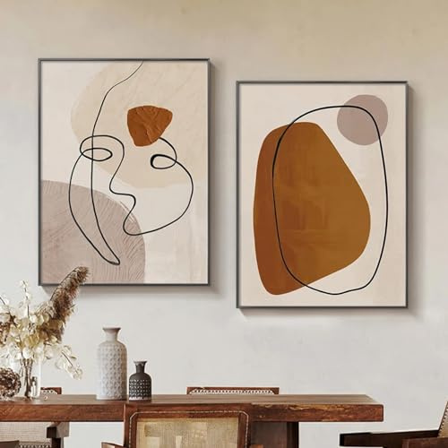 bgyrFEWq Affiche d'art mural abstrait géométrique avec ligne de visage peinture sur Toile tableau du milieu du siècle Decoration d'intérieur de salon moderne 50x70 cm x 2 sans cadre