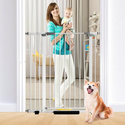100 cm lång babygrind automatisk stängning hundgrind justerbar 76 cm – 111 cm bred tryckmonterad gång genom svängning husdjursgrind för dörröppningar (vit, 76 cm-111 cm bred)