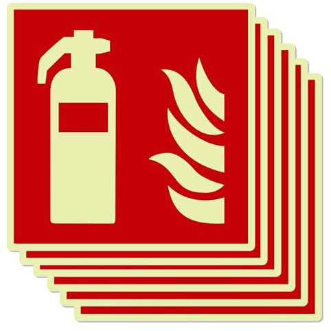 Mumjooyi 6pcs Señal Extintor PVC Autoadhesivo Señal Fotoluminiscente Extintor para Exterior e Interior Señalde Protección Contra Incendios 145mm x 145mm