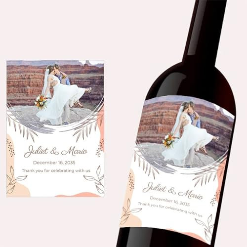 20 Stück individuelle Foto-Etiketten, Weinflaschen-Aufkleber, Champagnerflaschen-Etiketten, Hochzeit, Weinetiketten (5,9 x 12,7 cm)