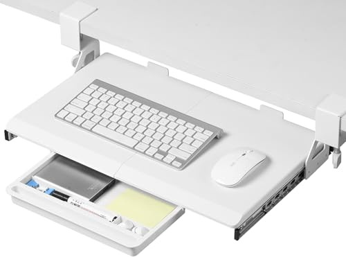 ETHU Small Under Desk Keyboard Tray, 500 x 300 mm, Ergonomic Keyboard Tray with C Clamp Holder, Stable Sliding Keyboard Shelf for Home & Office, White
