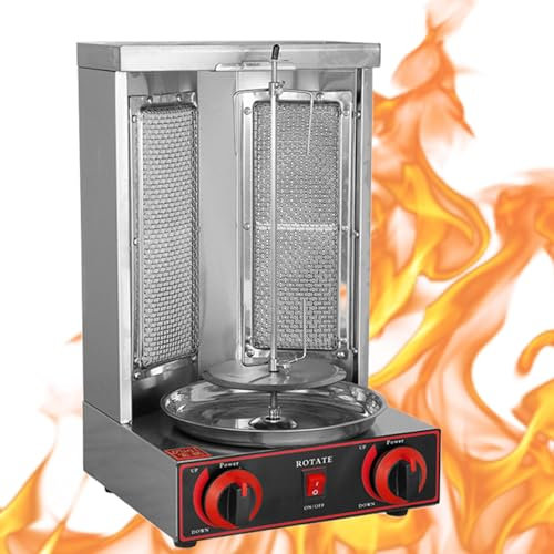 Lakenbroade Máquina de Parrilla de Gas Kebab Gyro Griller Vertical Parrilla de Acero Inoxidable Horno Giratorio con Temperatura controlable Máquina para Asar Carne para Uso Comercial,Gas