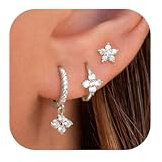 JeweBella 3 Paar Ohrringe Silber 925 für Damen Mädchen - 14K Vergoldet Ohrstecker, Kleine Creolen Gold, Hypoallergen Hängend Zirkonia Schmetterling Set für Mehrere Piercings