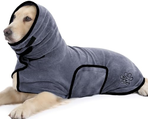 PETTOM Hundebademantel Extra Saugfähig mit Hohem Kragen | Extra saugfähig & Schnelltrockend, weiche Mikrofaser mit Klettverschluss, verschiedene Größen für kleine bis große Hunde