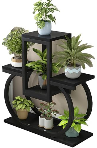 Support de fleurs en métal pour plantes d'intérieur avec 4 niveaux design échelle pour salon, balcon, bureau d'angle (F)