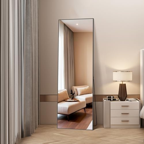 NIMURY Specchio da Terra, 161 x 52 cm Specchio Rettangolare con Cornice in Alluminio Nero per Bagno, Camera da Letto, Ingresso e Corridoio