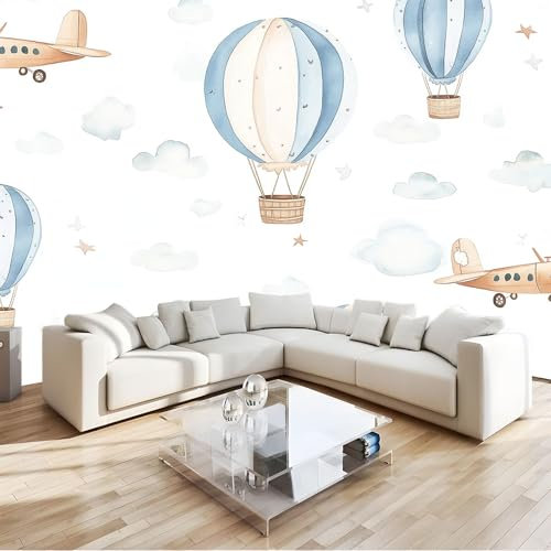 Fototapete Aquarellflugzeug Heißluftballon Vlies Tapeten 400x280 cm 3D Effekt Moderne Wandtapete Wohnzimmer Schlafzimmer Wandbilder Wand