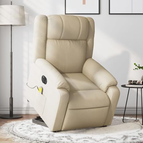 Homgoday Elektrischer Massagesessel mit Aufstehhilfe Fernsehsessel Aufstehsessel Massagesessel mit Liegefunktion Relaxsessel Verstellbar Sessel TV Sessel Wohnzimmer Creme Stoff