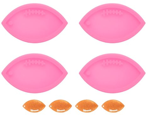 sourcing map 4 moldes de resina de rugby, kit de moldes de silicona epoxi con agujero para colgantes, llaveros, adornos, joyas, manualidades, manualidades, manualidades, color rosa