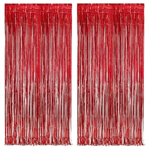 JOZMMZEOOA Metallique Rideaux Franges 2 Pièces Paillette Anniversaire Déco Franges Rideau 1M X 2M Métallique de Frange Brillant,pour Toile de Fond Anniversaire Décoration Mariage Les Fêtes(Rouget)