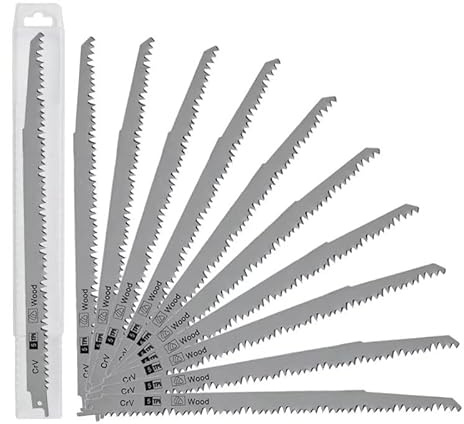 10 piezas / 1 juego de sierra de podar de madera 5TPI de 300 mm, acero de alto carbono, hojas de sierra alternantes aplicables a corte de tubos de madera y PVC
