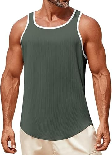 Runcati Camiseta sin mangas para hombre, sin mangas, para gimnasio, fitness, entrenamiento, culturismo, camiseta de axilas, camiseta de verano para correr, verde, XL