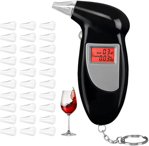 Breathalyzers, Alcohol Tester with 30 Mouthpieces, High-Accuracy Alcohol Breathalyzer Tester Breathalysers, Professional Alcohol Breath Tester with LCD Digital Display for Home Party Use