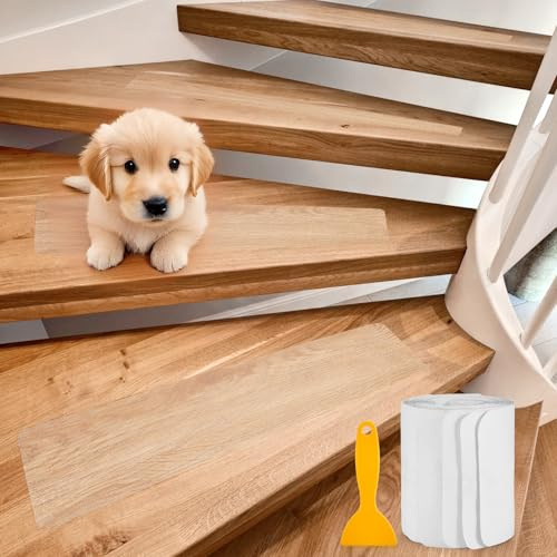Gedlex 15 Stück Anti Rutsch Treppen Rutschschutz Transparent 61 x 15 cm | Treppenstufen Selbstklebend, Antirutschmatte Treppe, Weich und Bequem, Geeignet für Glatte Böden wie Holzböden, Fliesen, Glas