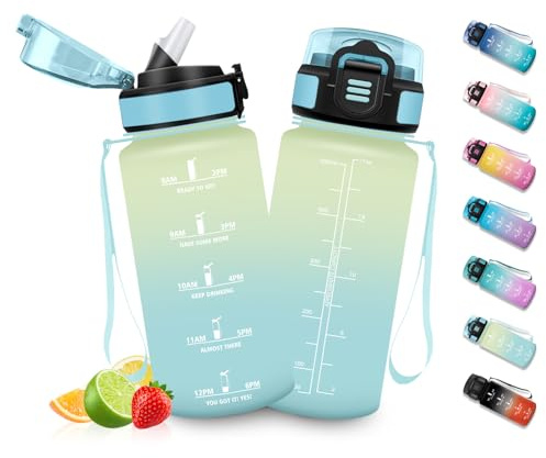 HoneyHolly Botellas de Agua para Niños 500ML, Botella Agua sin BPA con Marcador de Tiempo, Plastico Botella de Agua Deportiva Motivacional, con Pajita, Cantimplora para Colegio, Bicicleta