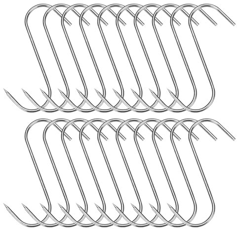 20 Stück Fleischhaken aus Edelstahl, Räucherhaken Robust und Langlebige Metzgerhaken, S-Haken für Badezimmer, Schlafzimmer, Büro, Küche, Geschäft, Fleischverarbeitung, BBQ Backen Fleisch (12,5 cm)