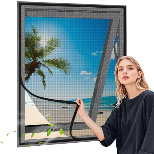 Fliegengitter Dachfensterf Fliegengitter ohne Bohren für fenster 130x190cm Schwarz Kippfenster Schrägfenster Dachfenster-Fliegengitter Moskitonetz fürs Fenster mit Klettband
