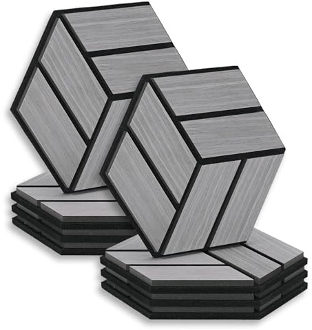 Homestyle4u Lot de 8 panneaux muraux hexagonaux - 30 x 26 x 2 cm - Gris - Isolation acoustique - Traitement acoustique - Décoration murale