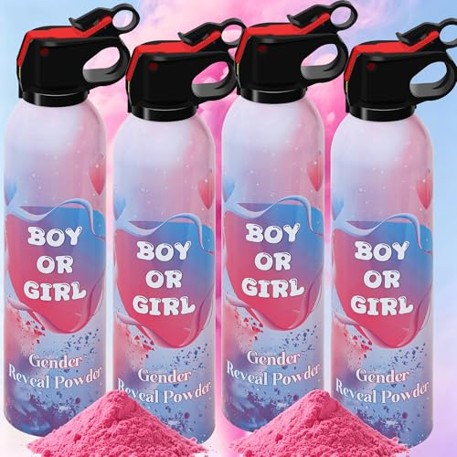 4-Pack Gender Reveal Rauchbomben, Biologisch Abbaubar Konfettikanone, Rosa Maisstärkepulver, 3m Effekt für Baby Geschlechtsverkündung, Gender Party Deko