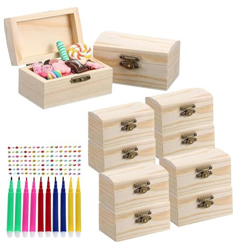 10 Holzkiste Klein, Hölzernes Schatztruhe Box, DIY mini holzkiste mit Diamantaufkleber,Mini-Schatztruhe aus Holz, DIY kleine Holzkiste mit Deckel, Holz-Bastelset zum Bemalen , Aufbewahren und Gestalte