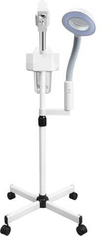 2 in 1 Gesichtsdampfer Bedampfer Kosmetikstudio Gesichtssauna Verdampfer mit LED-Beleuchtung und 5-fache Vergrößerung, 800W Ozone Bedampfer Dampfgerät für Hause, Salons, Wellnesszentren