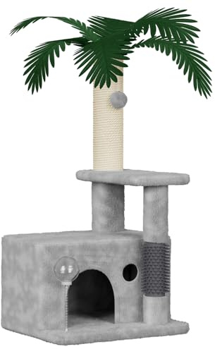 Dogat Cat Tree Tower 90cm for Indoor Cat Climbing Frame with Scratching Post, Hideout & Interactive Toy (Lightgrey)