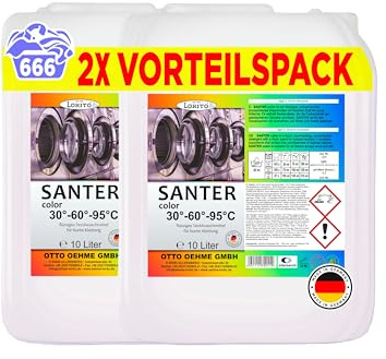 Lorito Santer Waschmittel Color für bunte Wäsche 2 x 10L Vorteilspack | Schaumarmes Flüssig-Waschmittel für kraftvolle Wäschepflege von Buntwäsche, erhält Farben wie neu, bis zu 666 Waschladungen