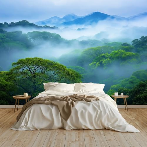 Papel Pintado Tejido No Tejido 350 x 256 cm (An x Al), Verde Fotomurales - Naturaleza Nubes Selva Tropical Decoración de Pared con Murales Decorativos