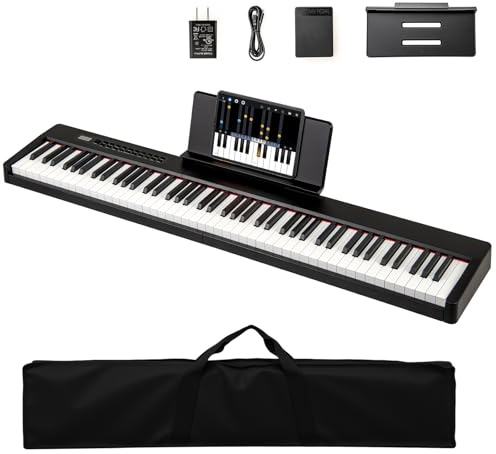KOMFOTTEU Piano Digital de 88 Teclas con 380 Sonidos, 128 Ritmos (Negro)