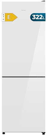 Cecotec Frigorífico Combi Total No Frost Bolero CoolMarket Combi 322i White Glass E, 322L, 185,5 cm de Alto, 59,5 cm de Ancho, Clase E, Tecnología Multi Airflow, HumidityFlex HUB, LED Interior, Blanco