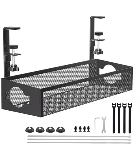 Rockrack Kabelmanagement-Ablage Unter dem Schreibtisch - Ohne Bohren, für Büro und Zuhause - Keine Schäden am Tisch (Black, 32CM)